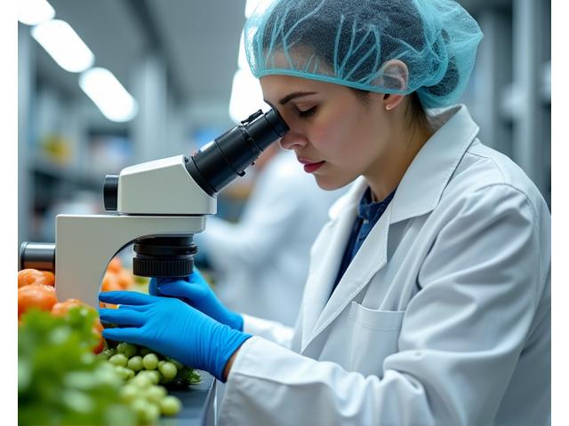 Quality control technician examining produce